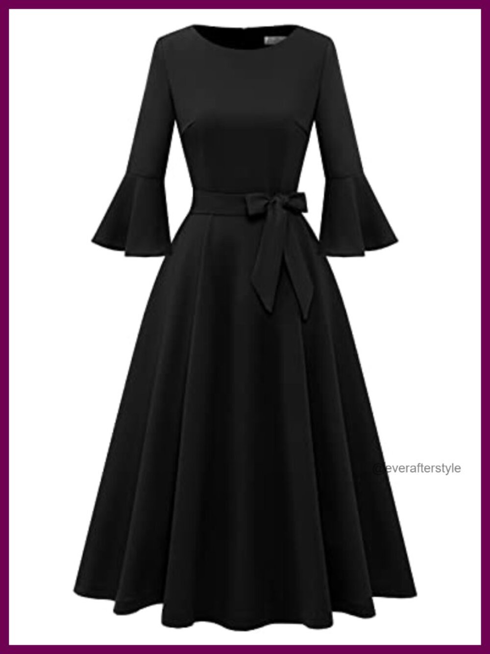 Women's Vintage Midi Dress Bell Sleeve A-Line Fit Flare Formal